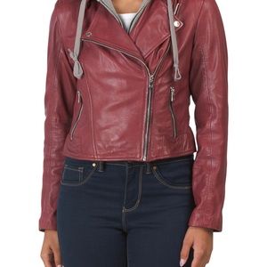BOD & CHRISTENSEN Leather Moto Jacket with removable hood